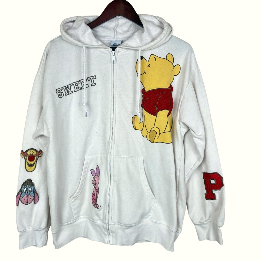 Disney Hooded Sweatshirt Womens Sz XL Winnie the Pooh Embroidered Zip Up Fleece